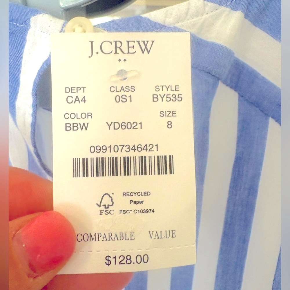 J.Crew Tie Waist Striped Cotton Midi Dress Size 8 NWT - Picture 3 of 4
